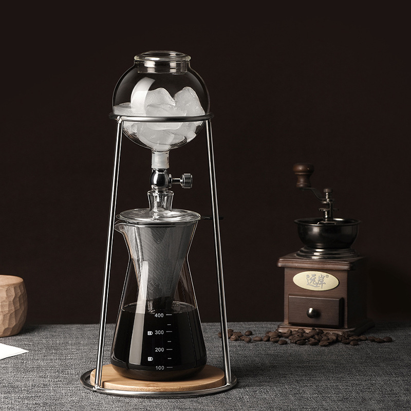 Stand iced drip coffee pot, drip filter iced tea cold brew pot set, high borosilicate glass hand-brewed coffee equipment full figure