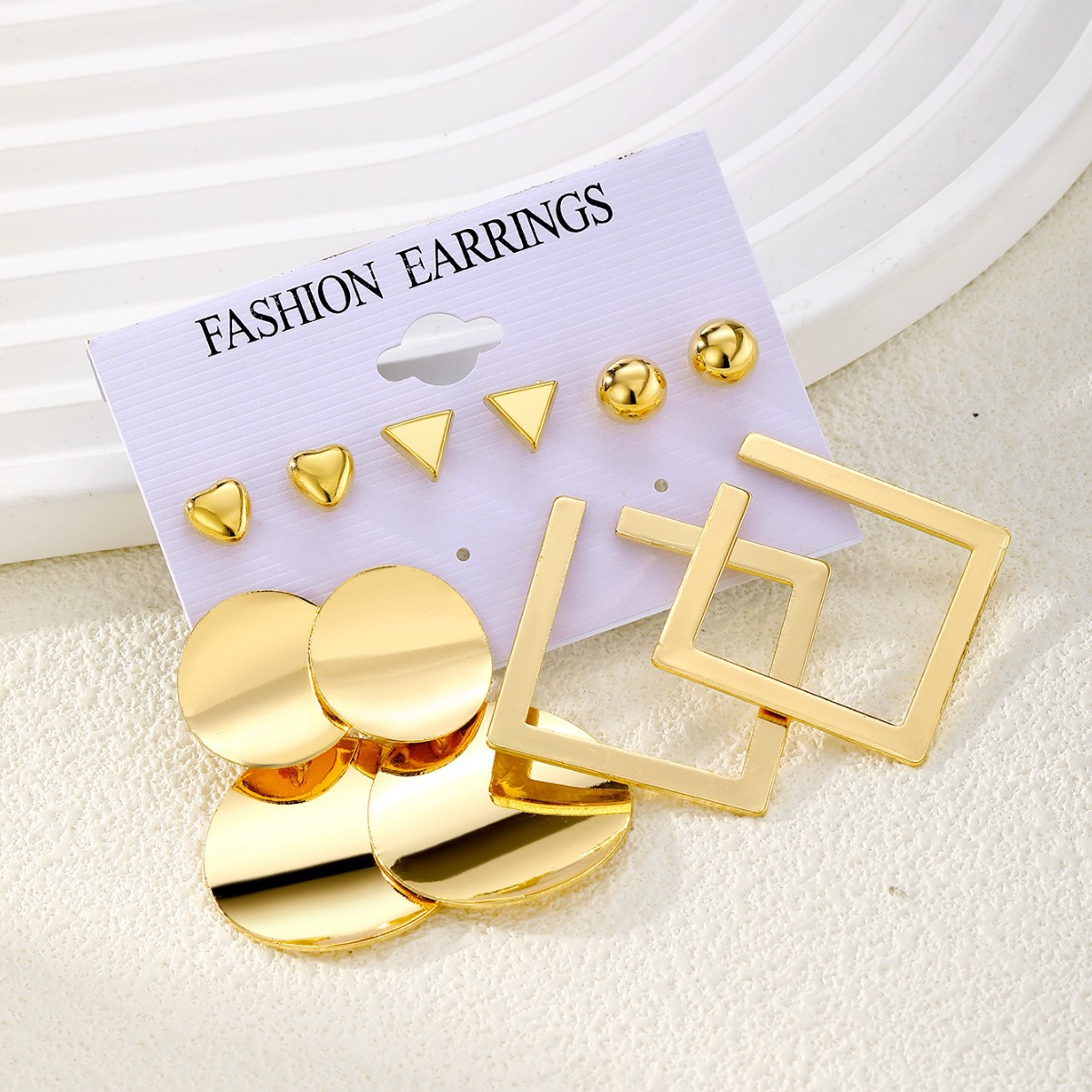 New cross-border exaggerated and personalized women's earrings from Europe and America, creative retro geometric quadrilateral golden ear ring set for women Specification drawing