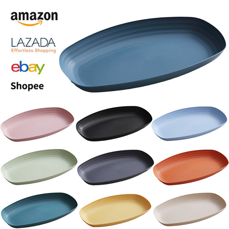 Home-use rectangular plastic steamed fish plates, hot pot side plates, breakfast pasta, salad, dumpling plates, barbecue skewer plates full figure