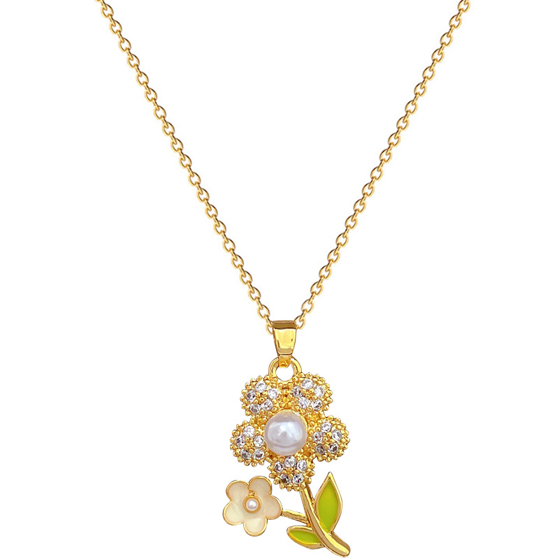 【 Titanium Steel 】 Necklace and earring set, light luxury, full diamond, oil drip, flower, personalized and elegant banquet earrings and necklaces Item Picture
