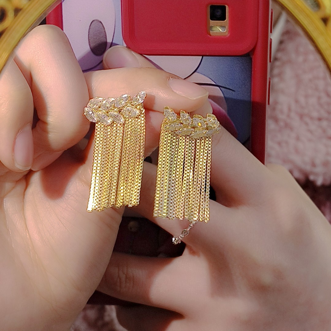 Light luxury and versatile, sparkling diamond zircon tassel stud earrings for women, trendy Dongdaemun stylish and high-end fashion earrings and pendants Application Scenario