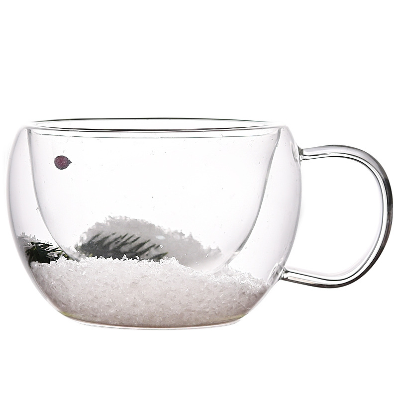 Wholesale of popular double-layered glass cups with real flowers, high appearance level souvenir glass cups, cross-border high borosilicate simple glass cups Item Picture