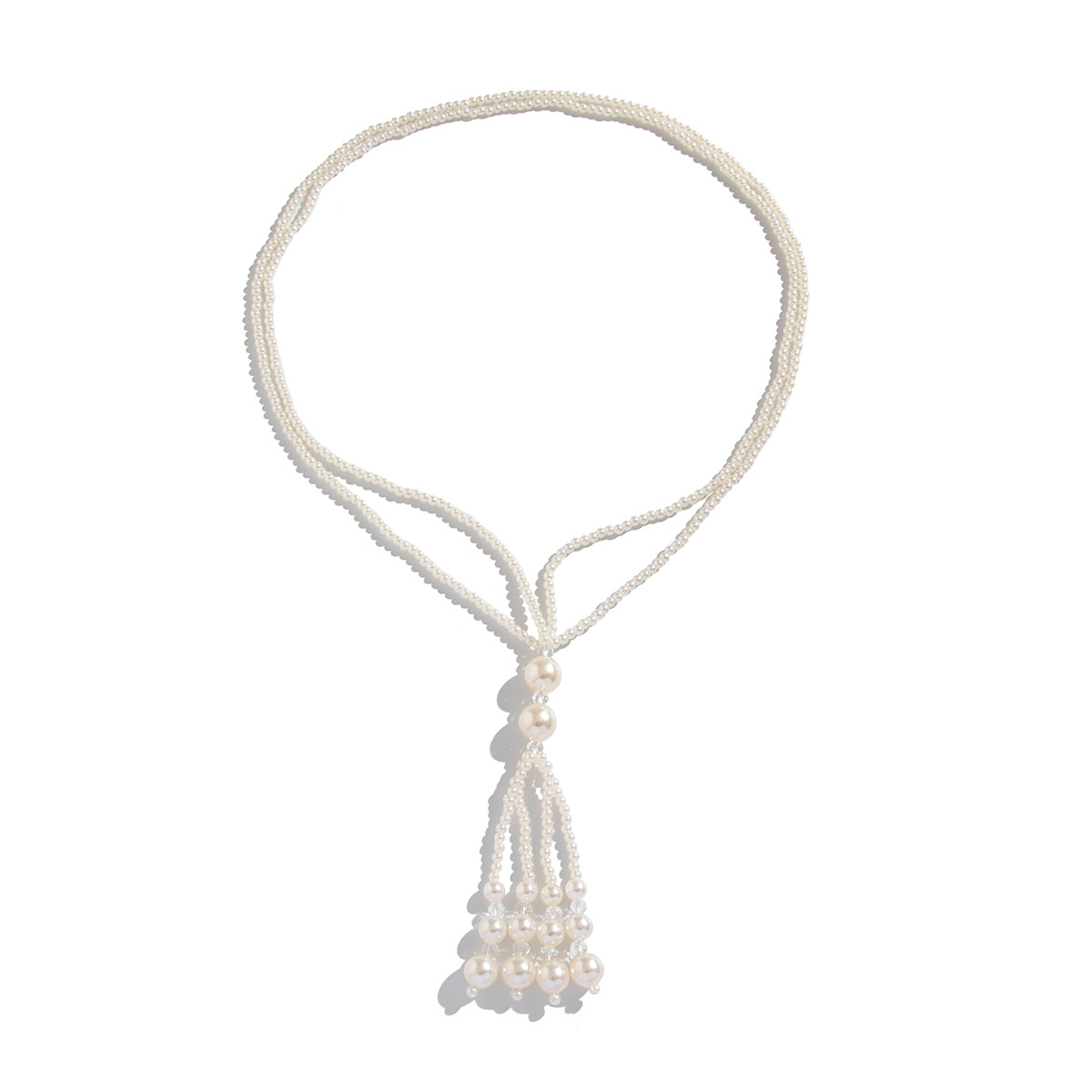 European and American cross-border jewelry, elegant and fashionable pearl tassel necklace, simple long beaded crystal collarbone chain new style Item Picture