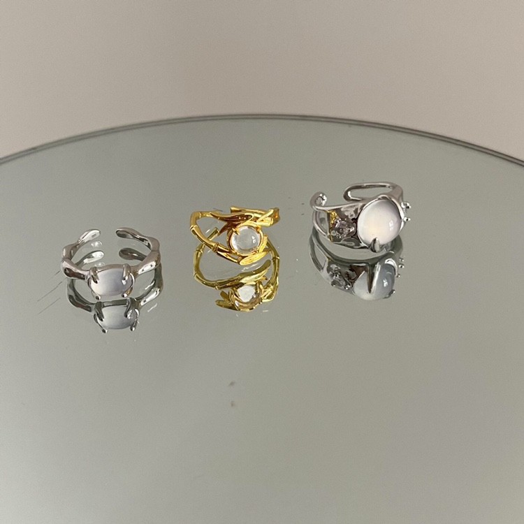 French light luxury style, niche personality, moonstone open ring, trendy, ins design sense, irregular food ring details Picture