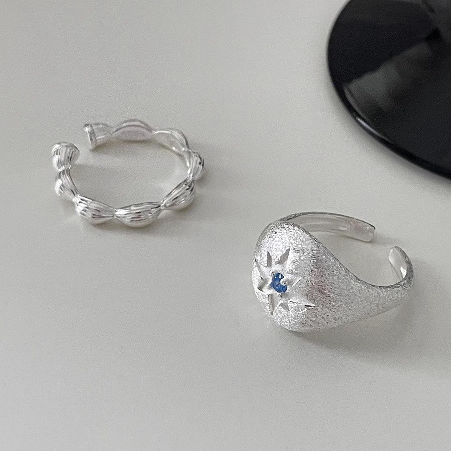 925 sterling silver, the same brushed blue zircon octagonal ring for women, a niche design with a high-end feel and gold engraving craftsmanship Item Picture