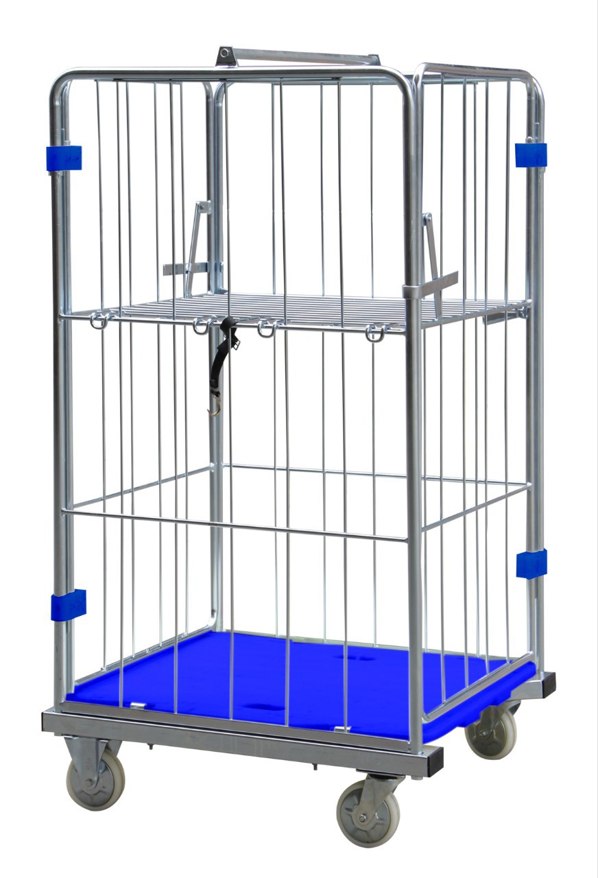 Silent electroplated N-shaped bottom logistics trolley with plastic base plate, anti-static delivery, no door and no door available for supply Application Scenario