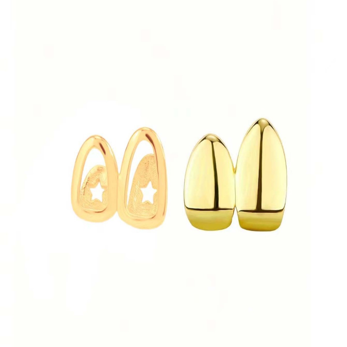 A popular single-tooth decoration with sharp teeth in Europe and America, featuring a hip-hop punk style and a trendy dental accessory with a hollowed-out geometric smooth surface Specification drawing