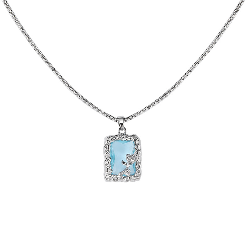 Original design square blue zircon series women's fashion, versatile and high-end necklaces, earrings, rings and accessories wholesale Item Picture