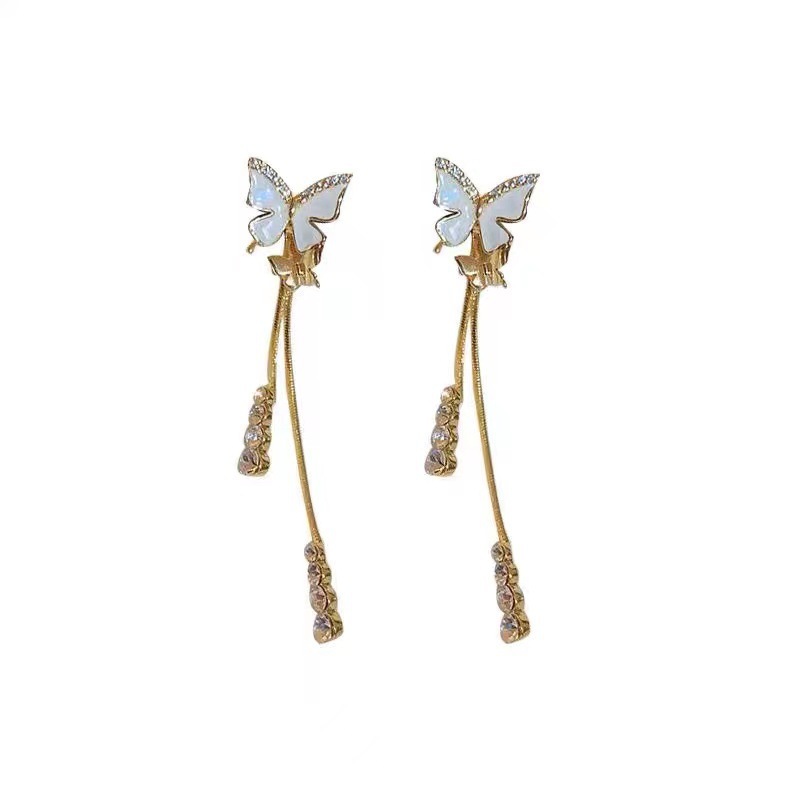 A pair of women's light luxury, niche and high-end long earrings with butterfly tassel stud earrings, featuring an ins niche design sense Item Picture