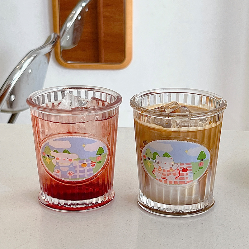 Bolimei high appearance level InS-style glass cups, cold brew cups, coffee cups, girls' water cups, breakfast milk glass cups details Picture