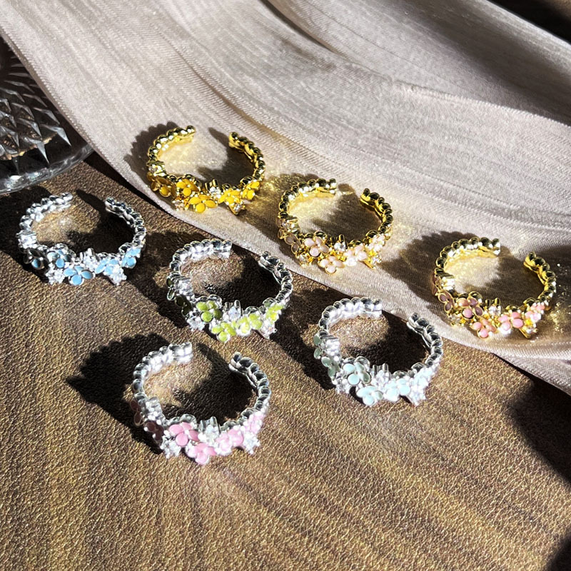 Dopamine retro style flower enamel drop glaze open ring, sweet and cool, light luxury, high-end feel, versatile ring trend Specification drawing