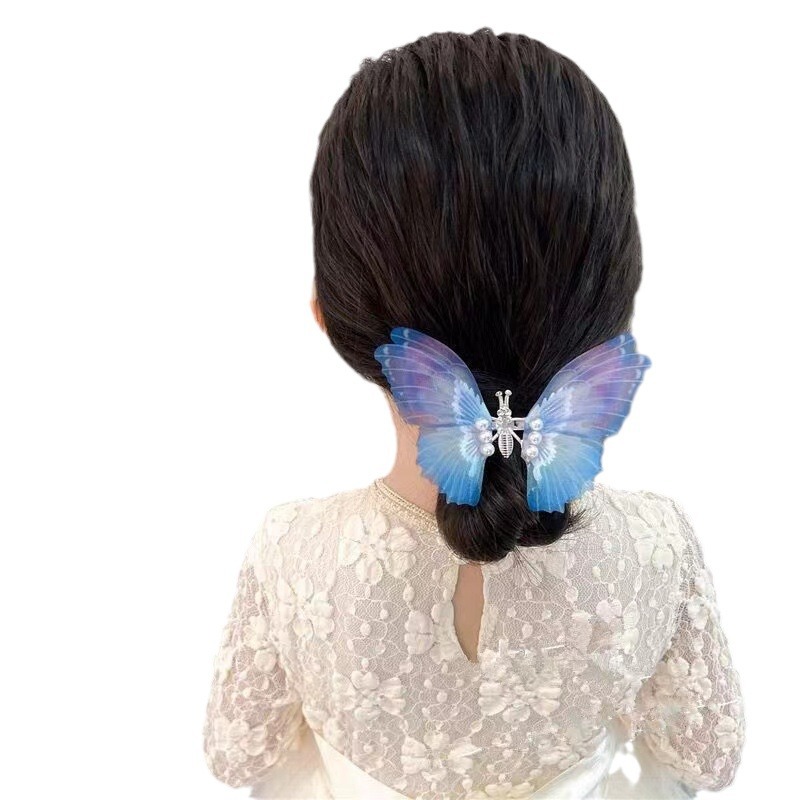Gradient color moving butterfly, super fairy-like pearl butterfly hairpin, three-dimensional ancient costume hairpin, headwear and hair clip Item Picture