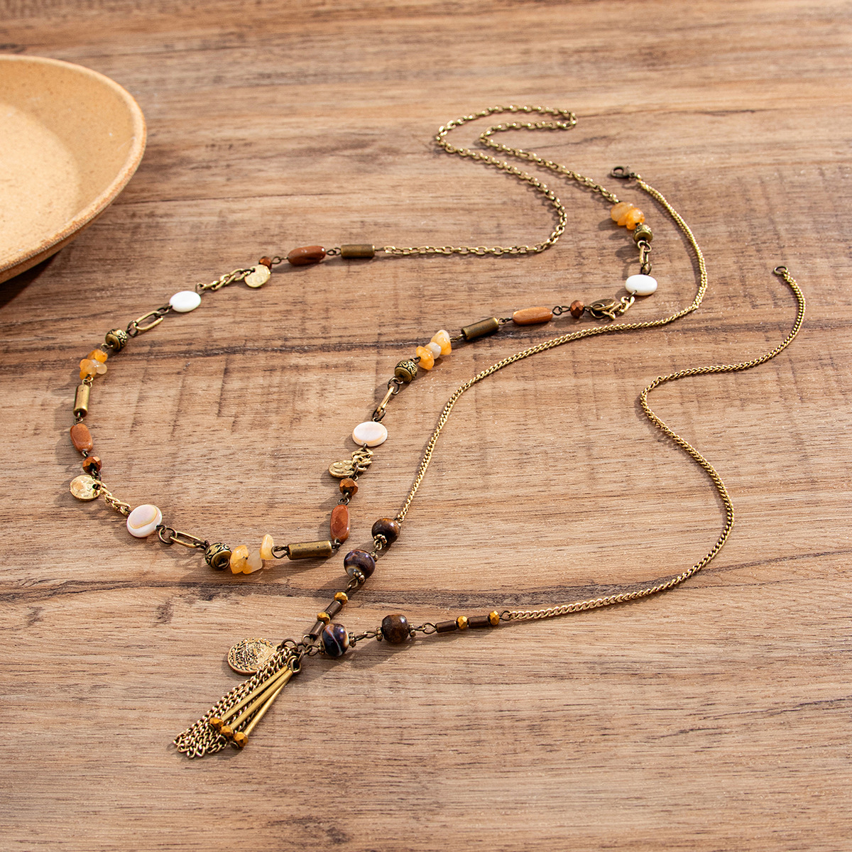 Original irregular turquoise multi-layer necklace from Europe and America cross-border jewelry, versatile alloy special precision chain, long collarbone chain Application Scenario