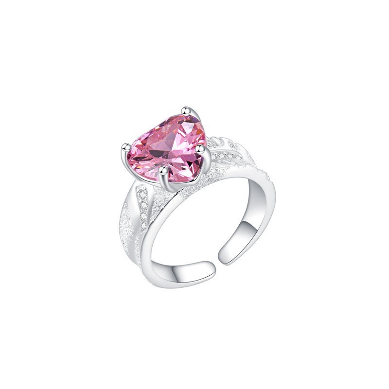 Irregular-shaped superimposed cherry blossom pink sweet and cool gemstone heart diamond, irregular-shaped zircon open ring, Instagram girl Item Picture