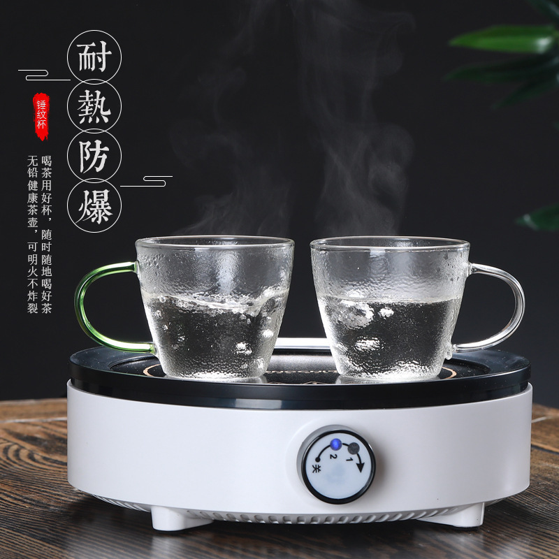 Wholesale high-quality hammered glass cups, household drinking cups that can be heated directly over an open flame, thickened colored handles, small tea cups and tasting cups Application Scenario