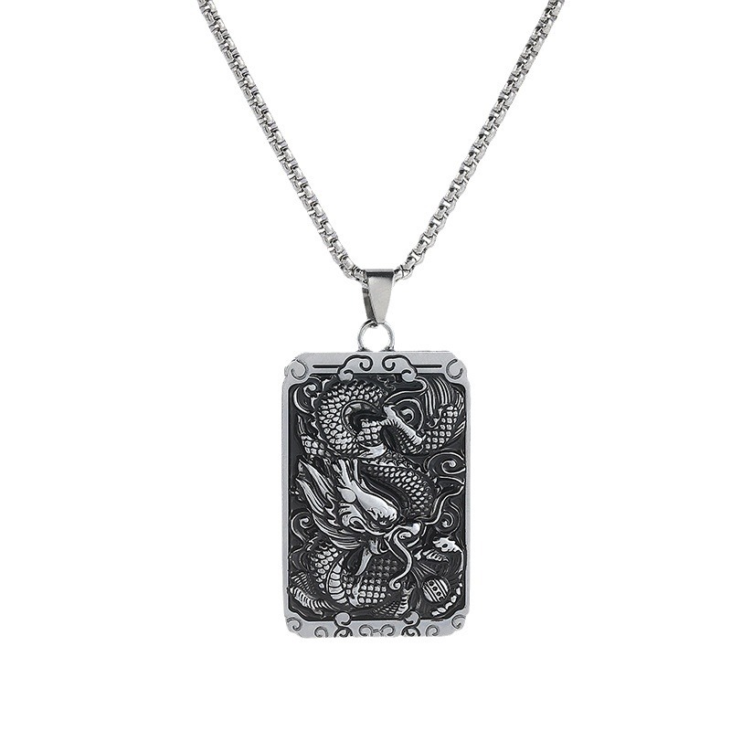 New Amazon long men's dragon pendant, personalized retro titanium steel necklace, hip-hop sweater chain tag wholesale Item Picture
