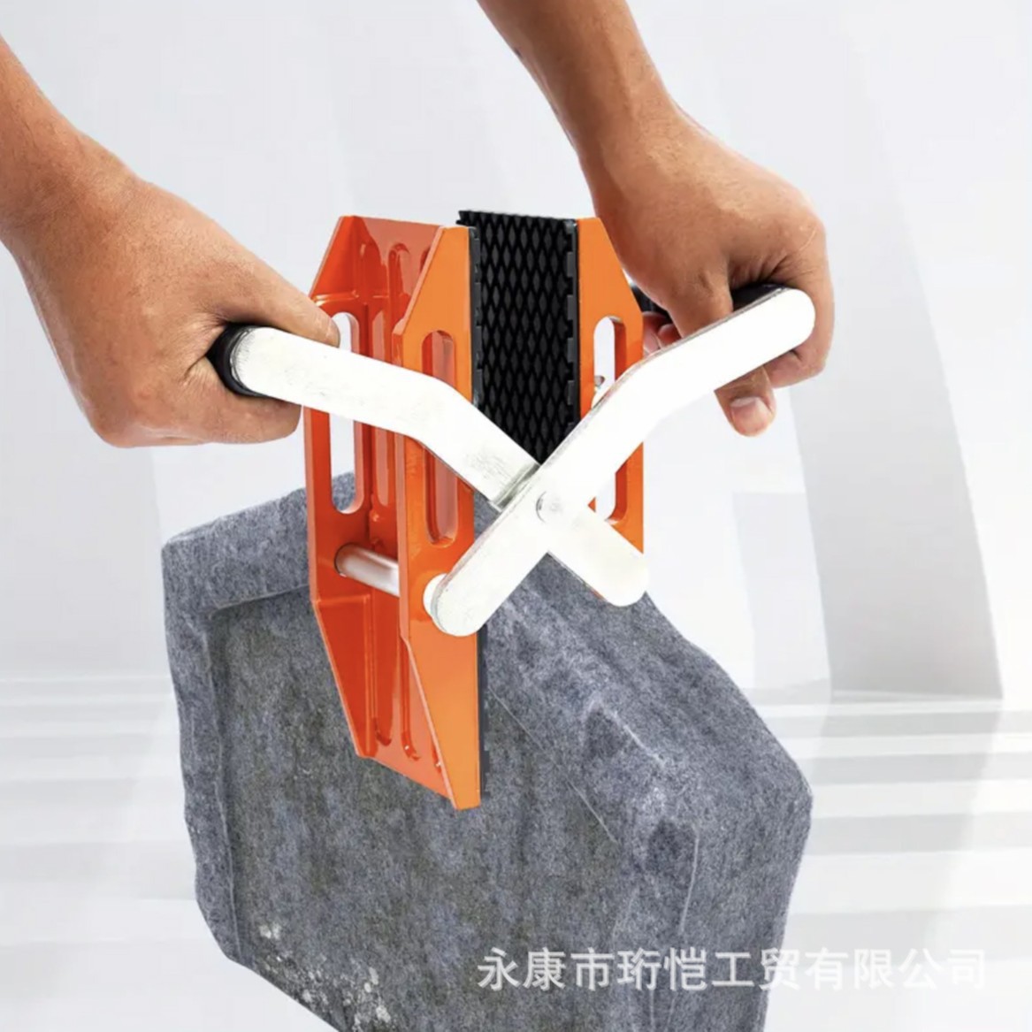 A magic tool for loading, unloading and installation of glass and stone handling clips, a portable one-handed and two-handed magic clip for rough marble slabs details Picture