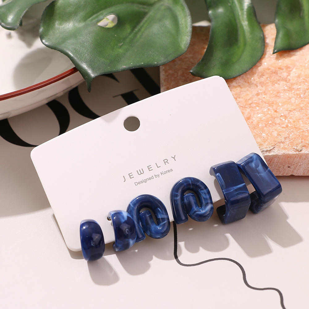 HS0031 New resin earrings 3-piece set, irregular clip earrings set, the same style of earrings as the Instagram blogger Specification drawing