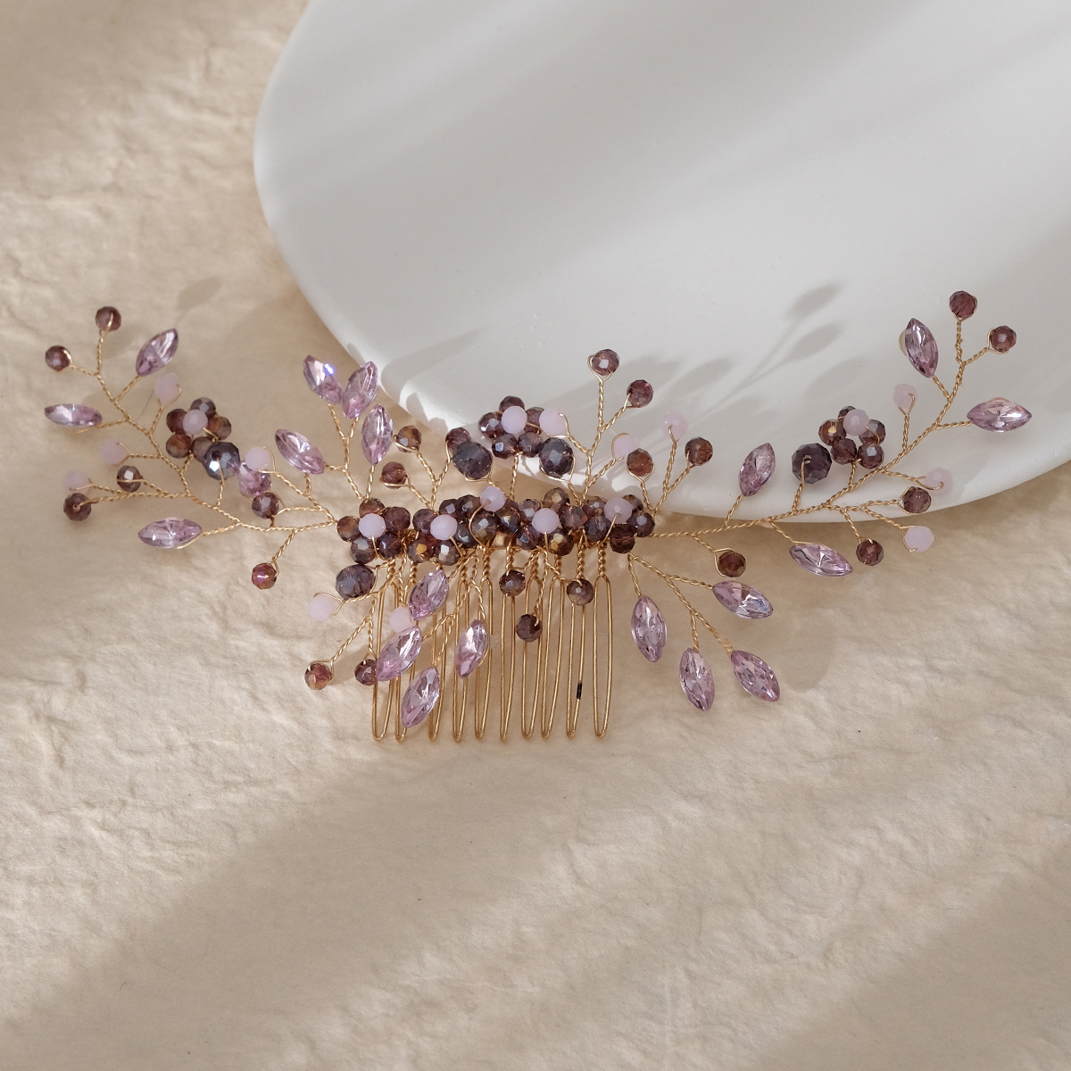 New Chinese-style Xiuhe ancient-style hair accessory, a beautiful forest-style bride's bangs with a purple crystal handcrafted updo headwear Specification drawing