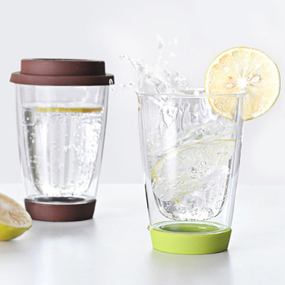 Wholesale high borosilicate glass cups, high appearance level water cups, colorful covered gift cups, heat-resistant double-layer heat-insulating insulated cups details Picture