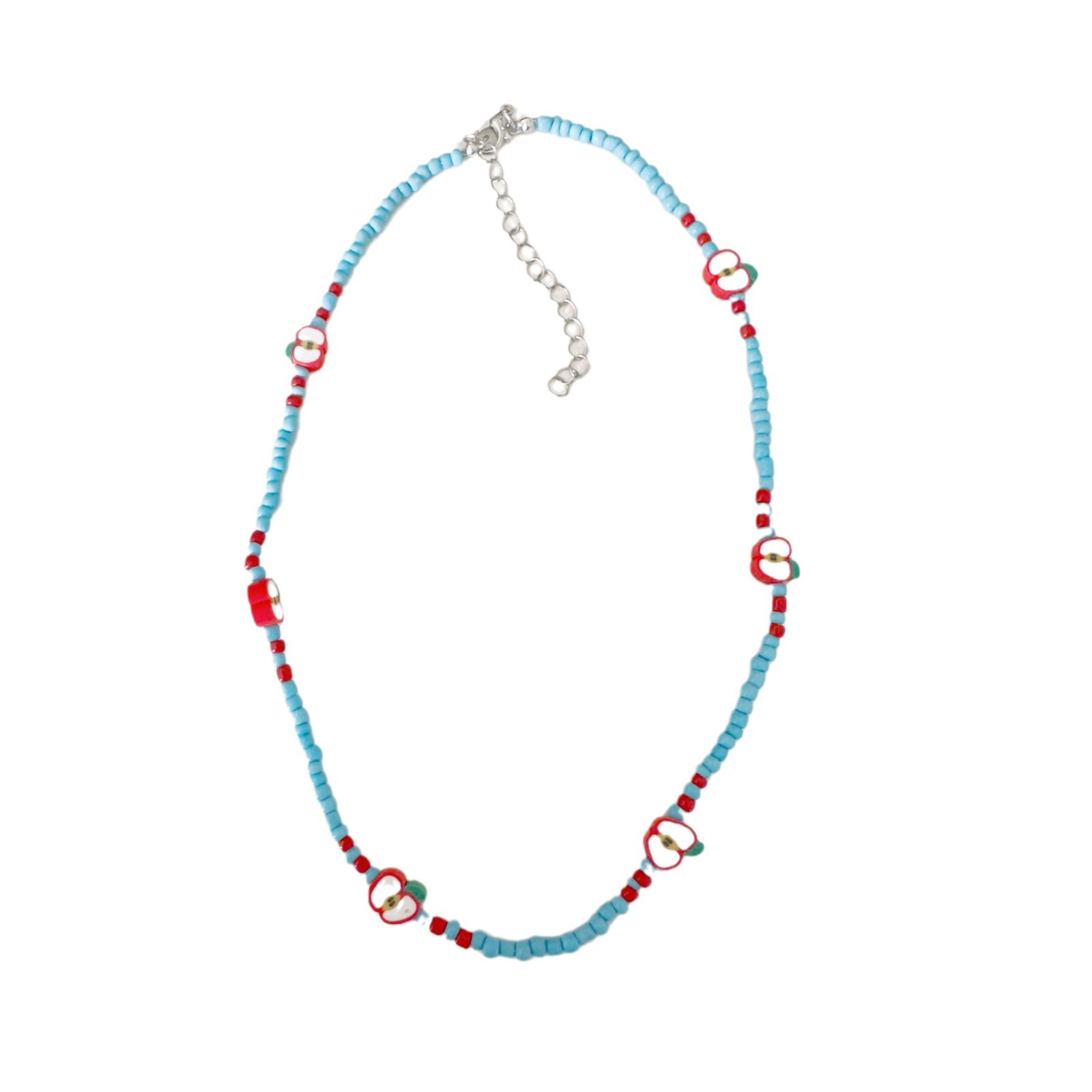 A fresh Japanese and Korean rice beaded soft clay apple necklace with a sweet and forest style, a niche design, and a collarbone chain for a young girl Item Picture