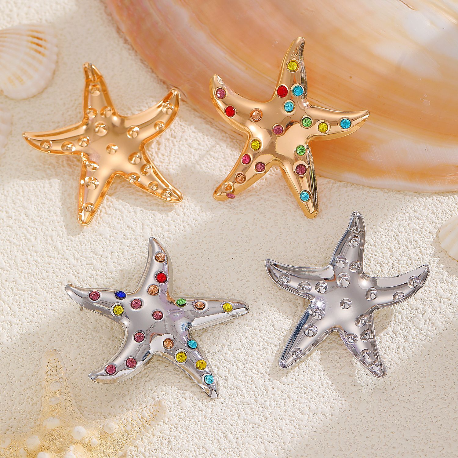 European and American cross-border accessories, ocean vacation style, colorful diamond five-pointed star starfish stud earrings, women's personalized and high-end earrings Application Scenario