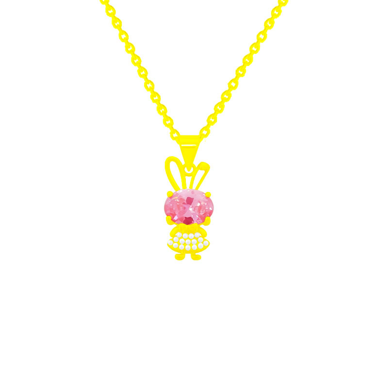 Japanese-style fresh and delicate accessories, cartoon rabbit zircon sparkling diamond pendant, versatile and cute style, titanium steel non-fading necklace for women Item Picture