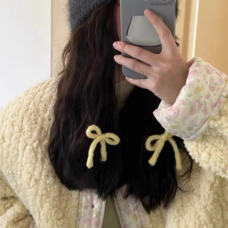 Candy-colored wool bow ribbon hair clip, cute and sweet, soft girl, broken hair bangs clip, edge clip, children's hair accessory, girl details Picture