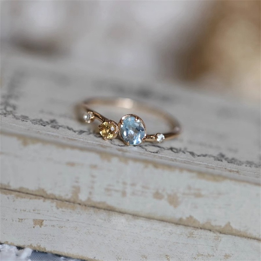 Sea salt, ice lemon water, yellow crystal, sapphire ring, Japanese style, light luxury, high-end, niche design, versatile open ring Application Scenario