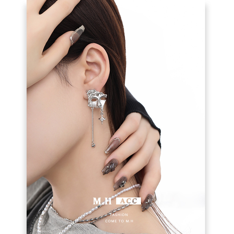 Cross-border niche style facial mask earrings 925 Autumn/Winter new earrings, ins high-end and elegant earrings wholesale details Picture