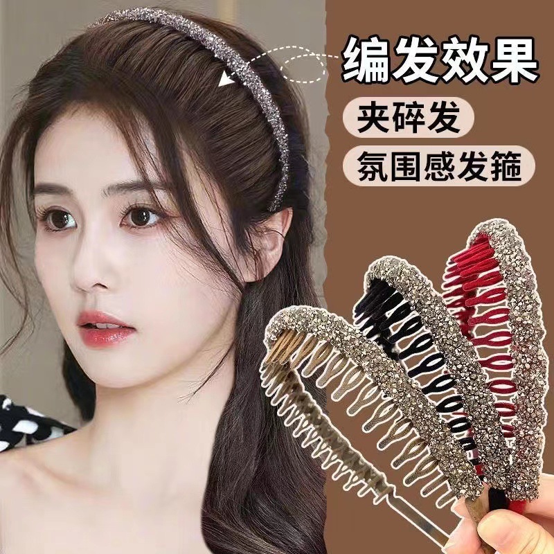 Velvet hairband for women, Korean spring and summer, high skull top water drill hairband with teeth, anti-slip for breaking hair, headband for washing face, hair clip full figure