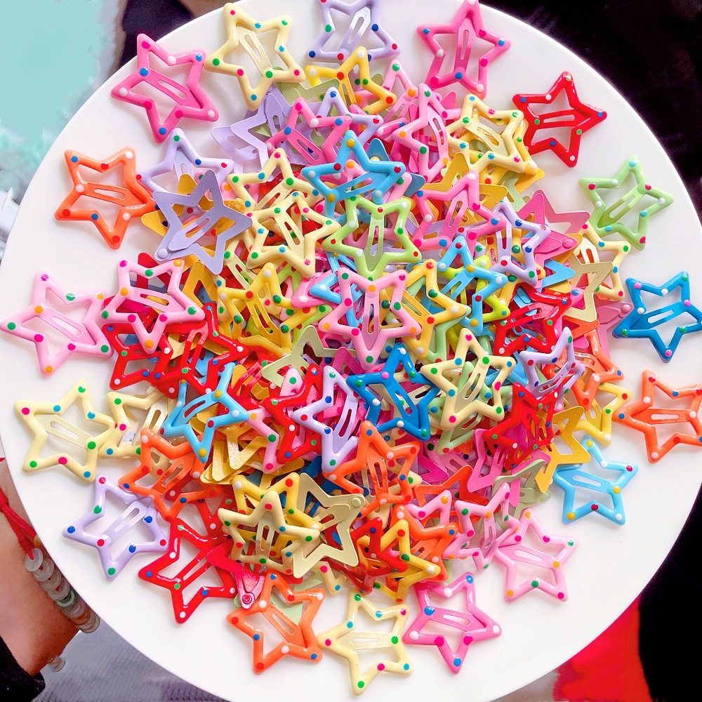 ins Colorful polka dot star hair clips, children's broken bangs, bb clips, small clips, five-pointed star small hair clips wholesale Specification drawing