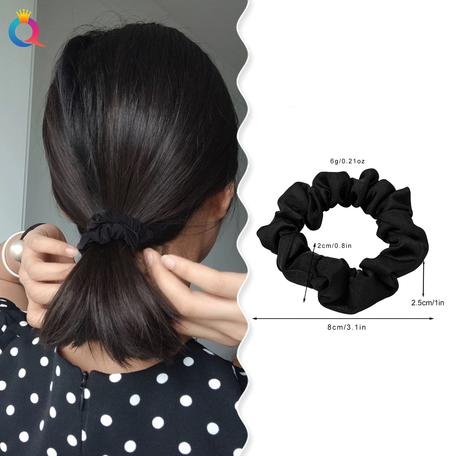 Qiyue Simple Large Intestine Hair Tie, ponytail hair tie, high-end look, large Intestine hair tie, versatile leather band hair tie, hair accessory wholesale Specification drawing
