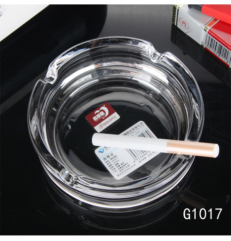Green apple crystal glass ashtray, round ashtray, hotel room, club, office, meeting seal LOGO full figure