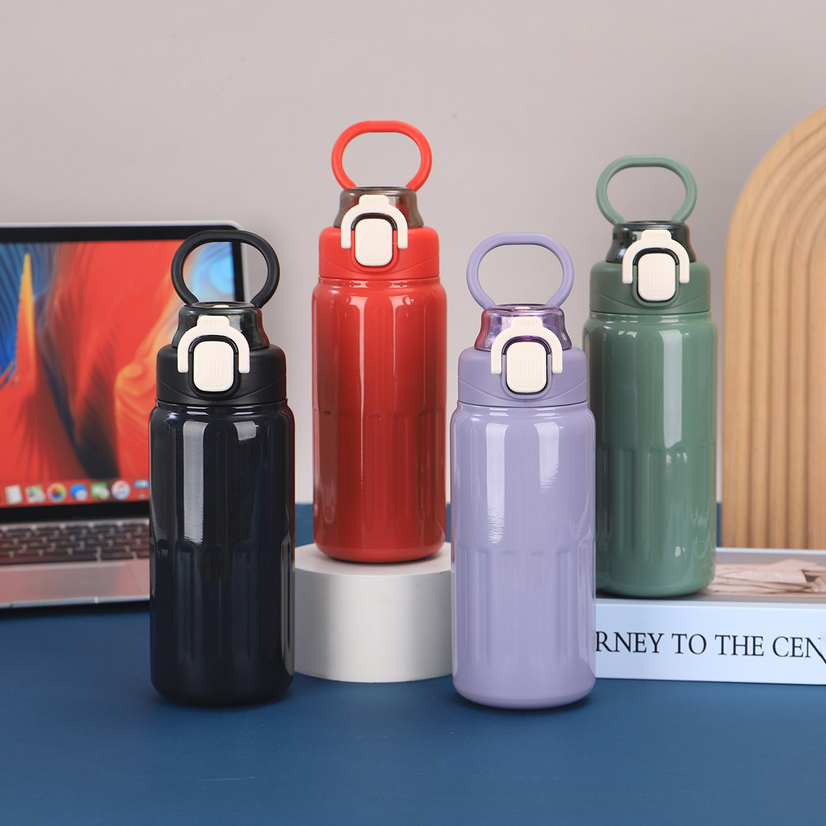 New silicone ring bounce cup, outdoor portable 316 stainless steel insulated cup, large-capacity vacuum sports water bottle details Picture