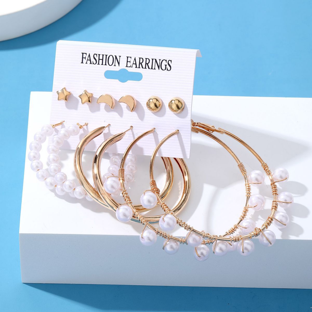 Wholesale of new cross-border geometric earring set of 6 pieces, creative, simple and retro round heart-shaped pearl earrings Application Scenario
