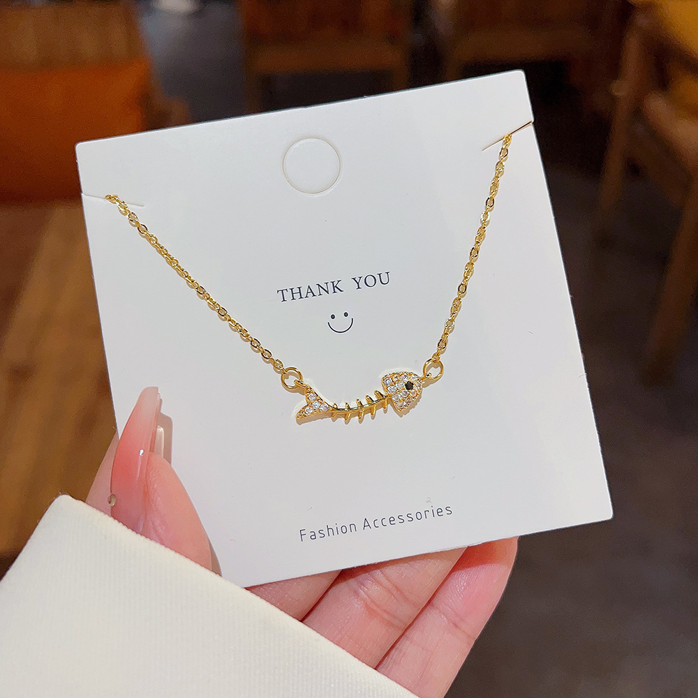 Ins-style Japanese and Korean light luxury fishbone necklace, women's niche design, Internet celebrity personality diamond-encrusted necklace, best-selling accessory wholesale Specification drawing