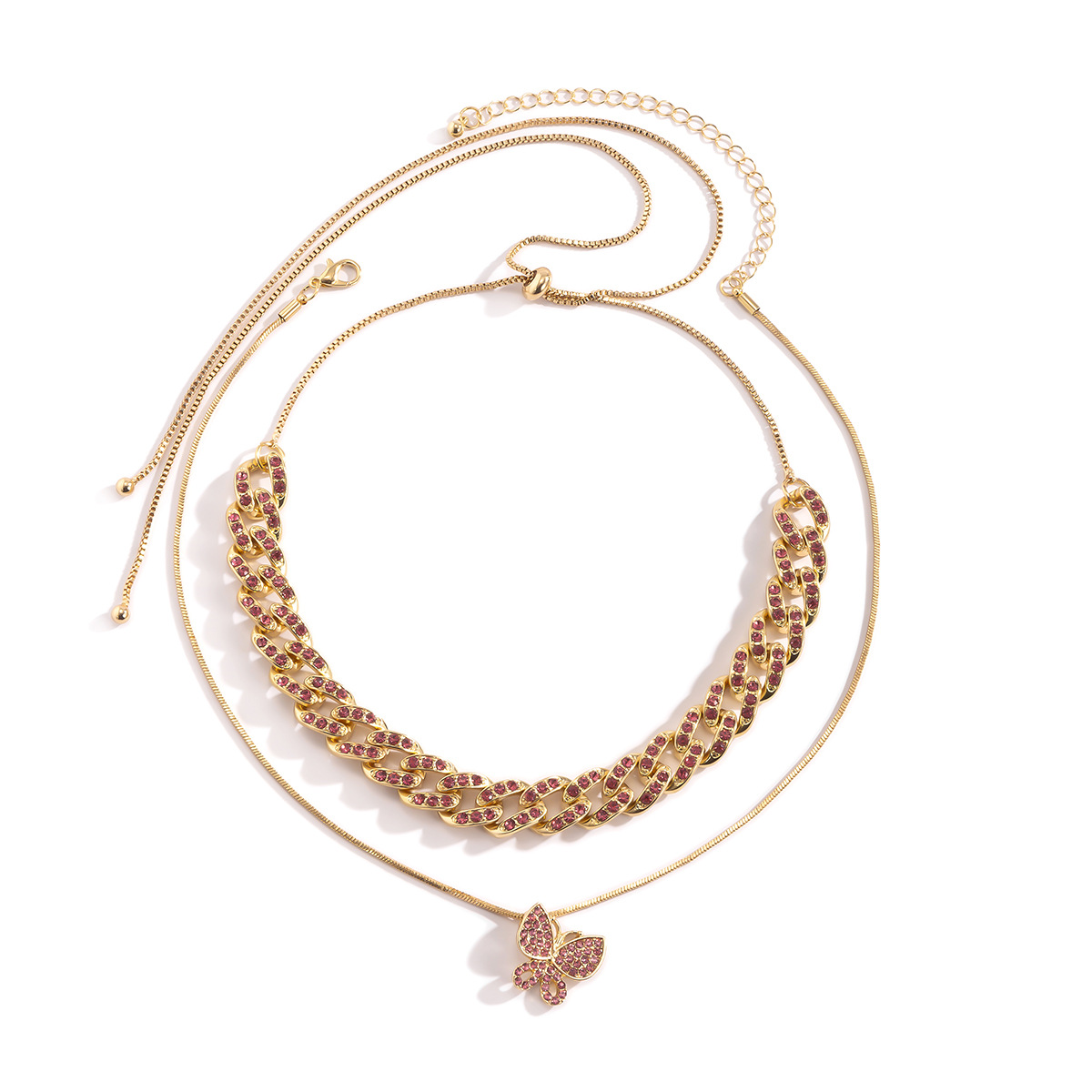 European and American cross-border jewelry, retro butterfly rose gold collarbone necklace, simple Cuban clasp snake bone chain necklace Item Picture