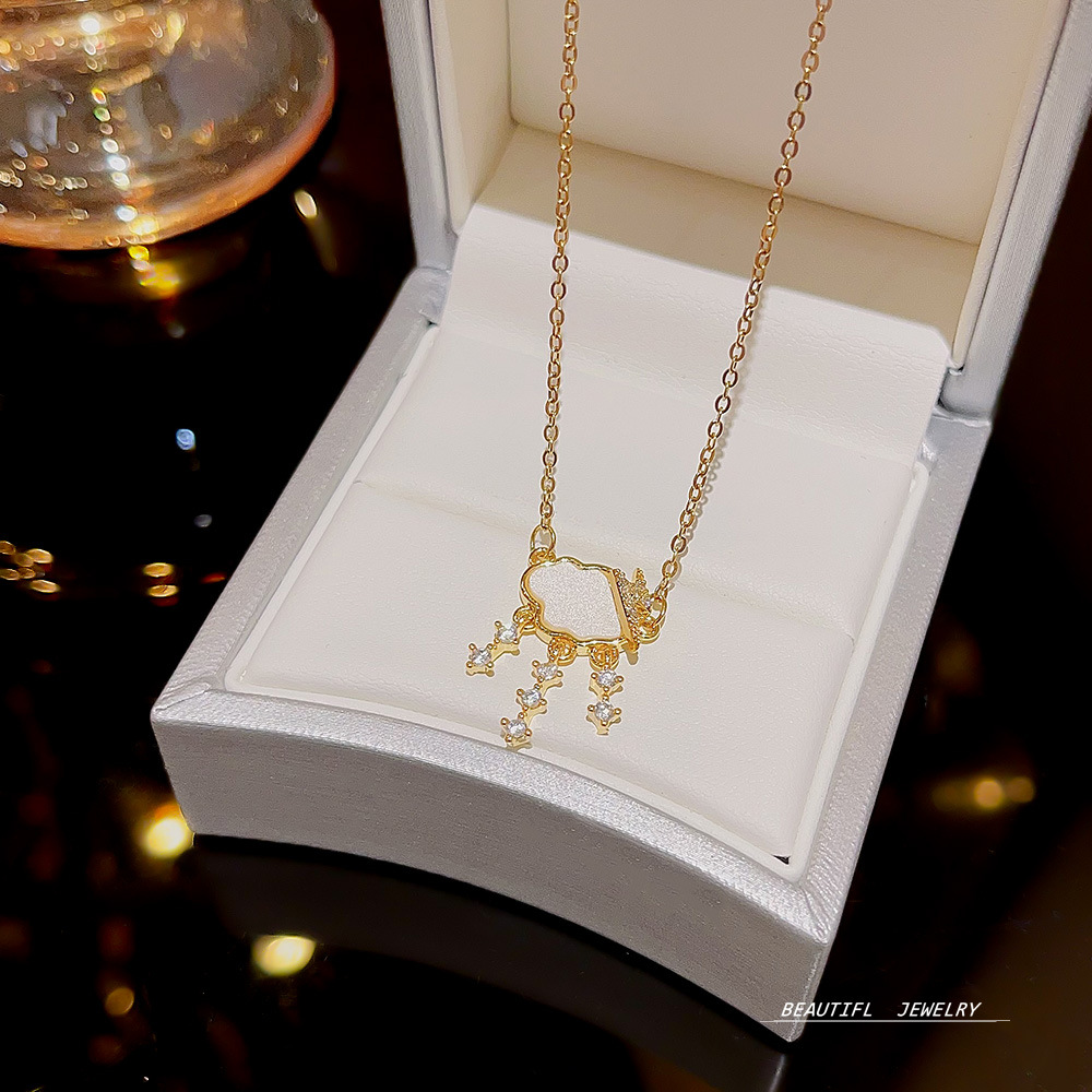 Wholesale of the new Korean internet-famous titanium steel necklace with a versatile design for women, cloud raindrop zircon pendant, collarbone chain and neck chain details Picture
