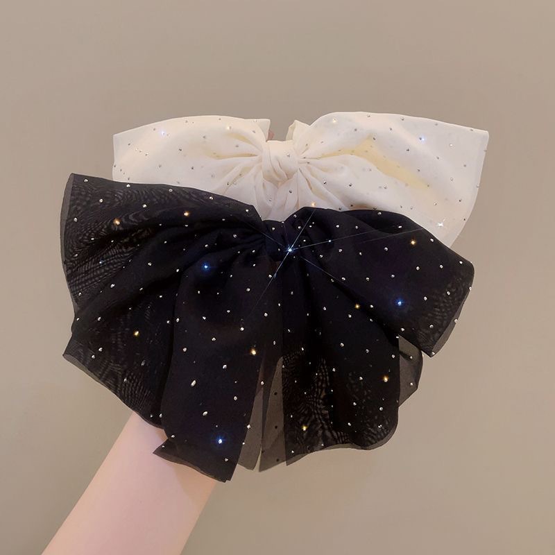 French light luxury star-dot mesh bow spring clip, fashionable and elegant updo, top clip, hair clip, high-end hair accessory details Picture