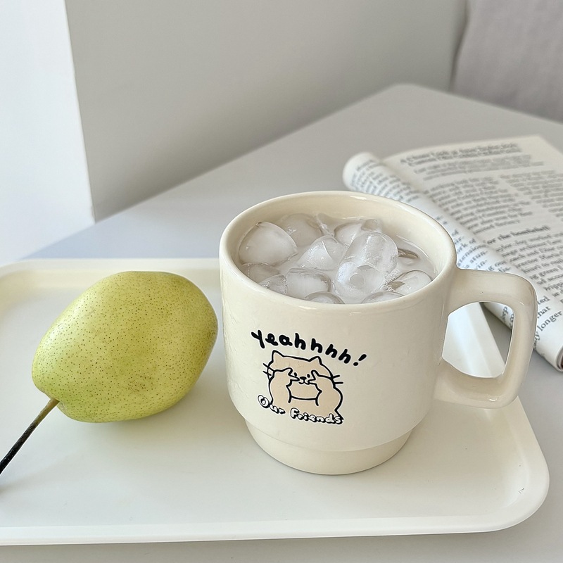 Self-made InS-style high-appearant-level cartoon simple ceramic cups, mugs, cartoon coffee cups, couple gifts, water cups Specification drawing