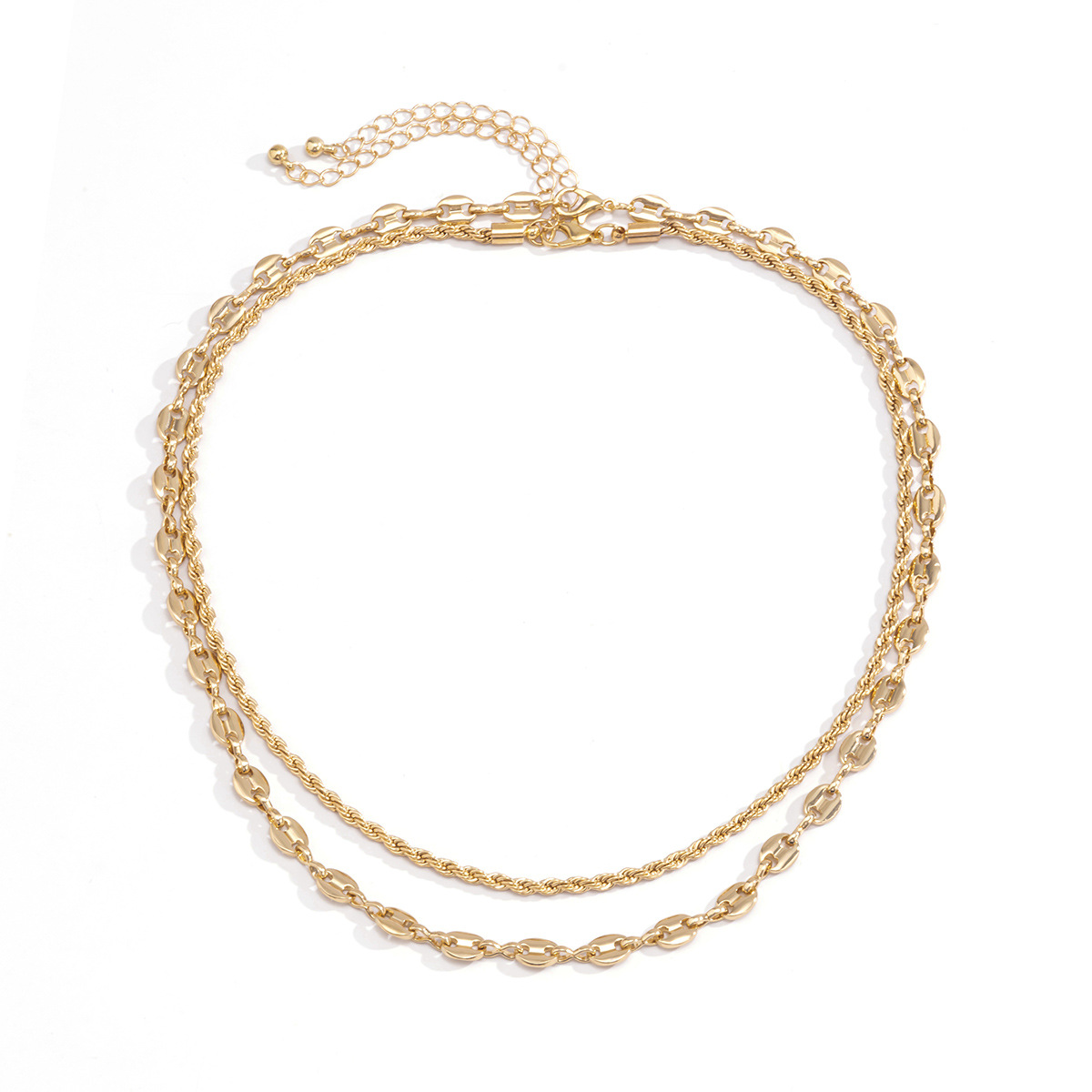 European and American cross-border jewelry, simple and retro multi-layer tassel necklace, versatile for women's charm, two-piece set of twisted chain necklace Item Picture