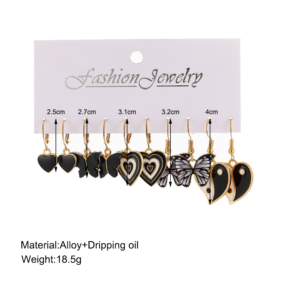 Wholesale of new acetic acid butterfly pendant earrings, creative Tai Chi heart earrings and black oil-dropping ear buckles for European and American foreign trade details Picture