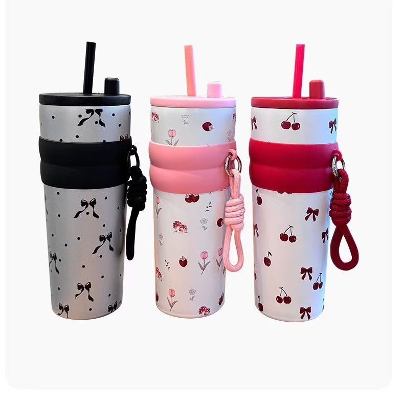 New coffee cup, 316 stainless steel insulated cup, women's straw cup, large-capacity water cup, high appearance level, portable drinking cup Item Picture