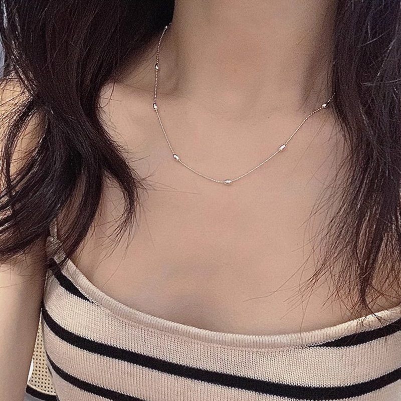 Silver rice-grain round bead collarbone chain bean bean chain women's Spring/Summer new simple layered necklace for girls 2023 Specification drawing