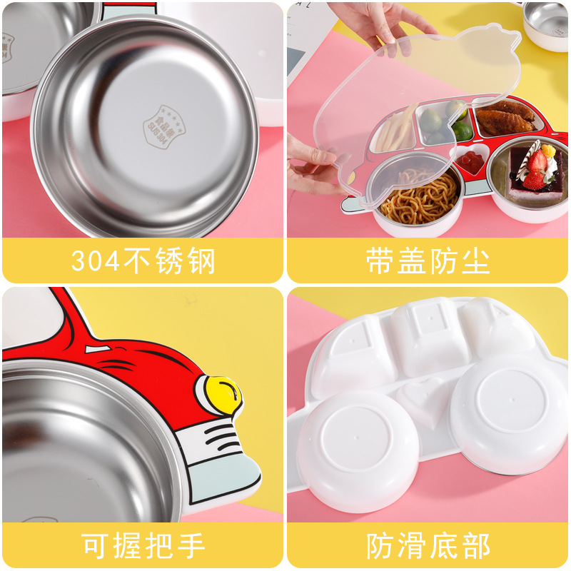 304 stainless steel children's car dinner plate, baby food tableware, compartments, kindergarten cartoon rice bowl gift set Application Scenario