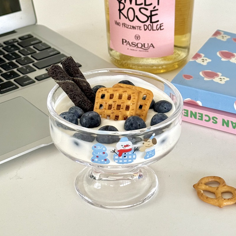 Ins-style winter snowman puppy Christmas atmosphere glass cup ice cream cup Teenage girl ice cream cup glass cup details Picture