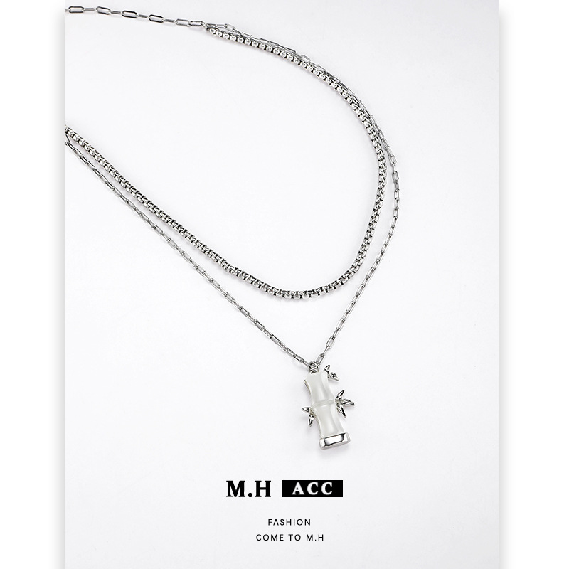 New Chinese-style bamboo joint double-layer necklace for women wholesale, InS-style retro and versatile collarbone chain, personalized, exquisite and fashionable accessory Specification drawing