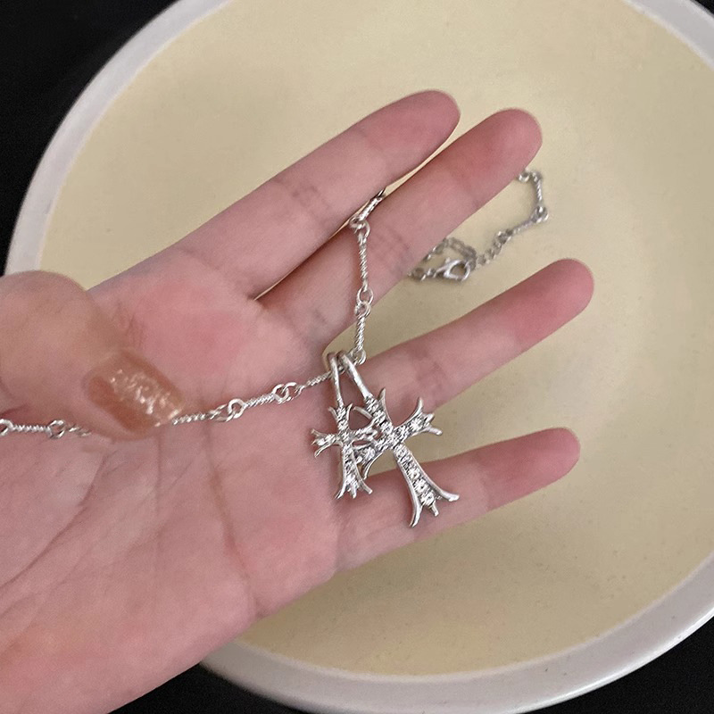 Silver cross pendant long necklace for women, light luxury, niche, sweet and cool, spicy girl style collarbone chain accessory details Picture