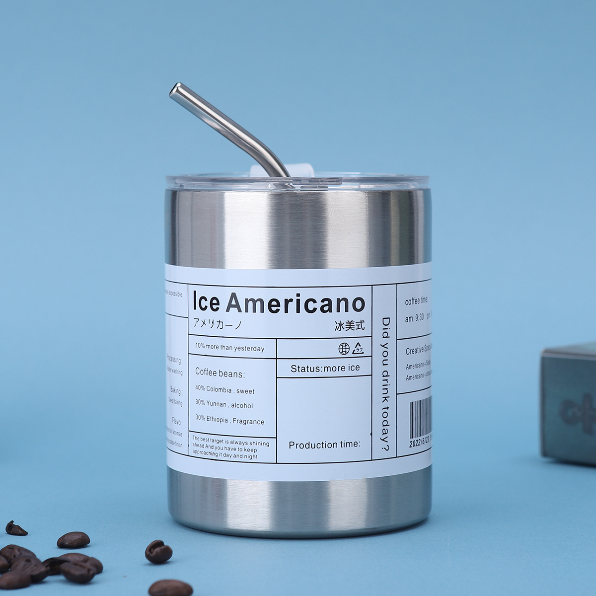 Foreign trade 304 stainless steel iced Americano cup, vacuum double-layer cup with straw, straight cup, household portable insulated cup Application Scenario